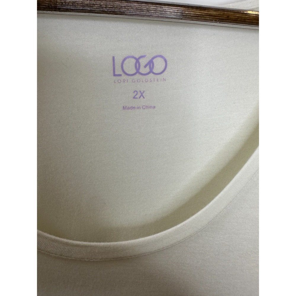New LOGO Lori Goldstein Cream Stretch 3/4 Sleeve Tunic Top Scoop Neck Size 2X - Picture 6 of 9